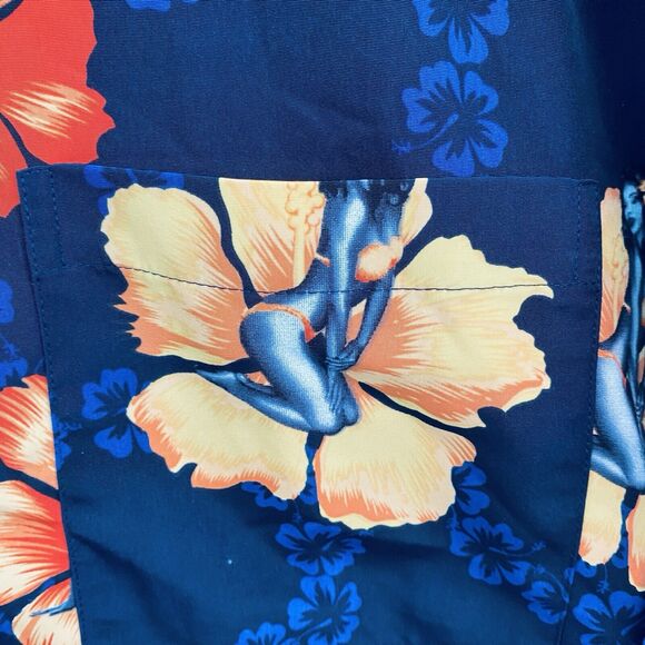Extreme Gear Hawaiian Shirt Blue Pin Up Girlie Short Sleeve Mens Large Deadstock - Picture 3 of 12